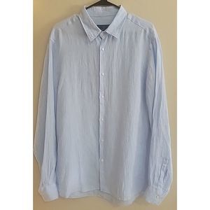 Lost in Albion Mens XL 100% Linen long sleeve button up shirt light blue Italy